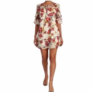 Hazel - Red and White Floral Silk Shift Mini Dress